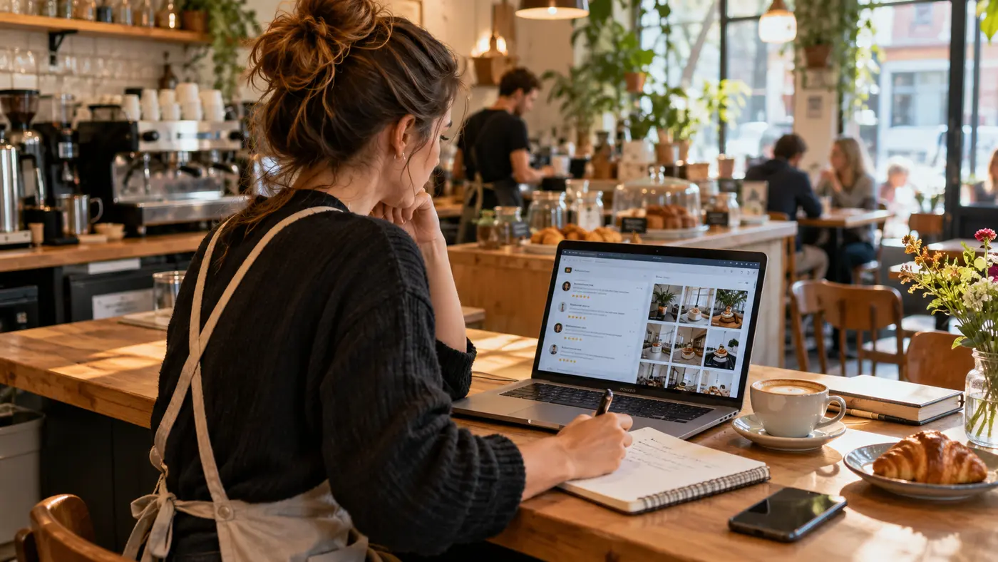 Ondernemer werkt aan social media en klantfeedback
