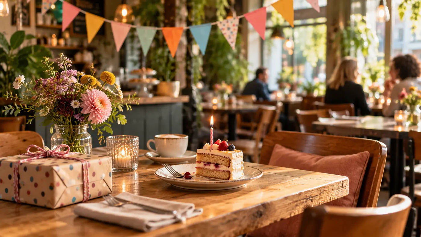 Feestelijke verjaardagstafel met cadeaus en taart